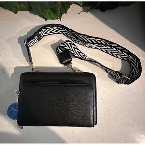 Chic Unlimited Womens Black Faux Leather Crossbody Bag With Adjustable Strap